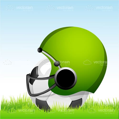 Green  Helmet On a Soccer Ball